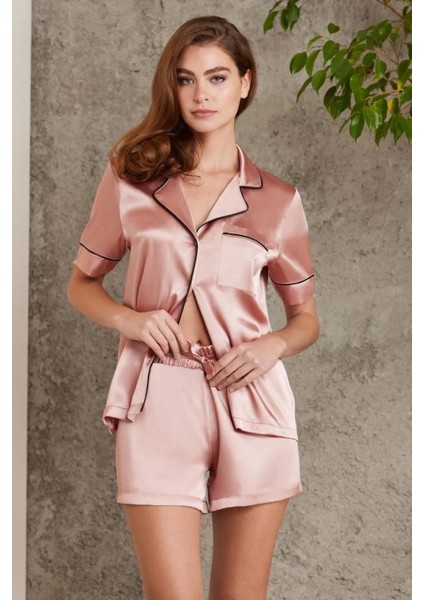 Saten Biyeli Pijama Takımı 1205 - Brandy