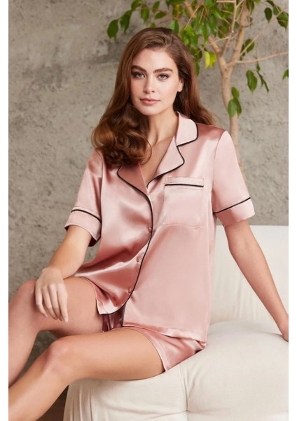 Saten Biyeli Pijama Takımı 1205 - Brandy fiyatları