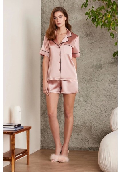 Saten Biyeli Pijama Takımı 1205 - Brandy modelleri