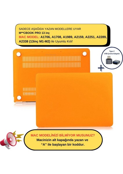 Macbook Pro Kılıf 13inç M1-M2 A1706-08 A1989 A2159 A2251 A2289 A2338 ile Uyumlu Mat