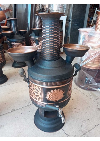 5 Lt Kabartmalı Bakır Semaver Bakır Demlik BS05-K Crm.bkr.smvr, One Size