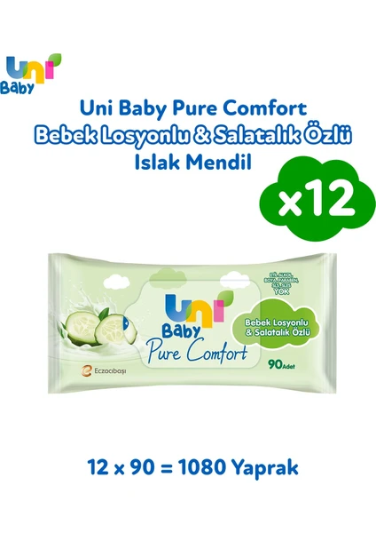 Uni Baby Pure Comfort Bebek Losyonlu & Salatalık Özlü Islak Mendil 12'li 1080 Yaprak