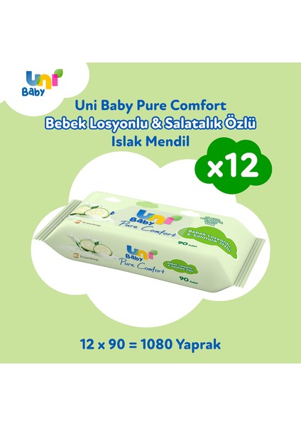 Uni Baby Pure Comfort Bebek Losyonlu & Salatalık Özlü Islak Mendil 12'li 1080 Yaprak