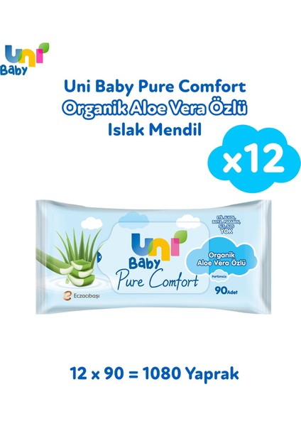 Uni Baby Pure Comfort Organik Aloe Vera Özlü Islak Mendil 12'li 1080 Yaprak