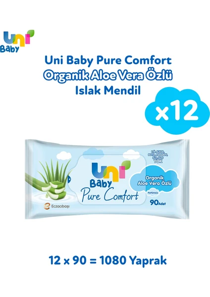 Uni Baby Pure Comfort Organik Aloe Vera Özlü Islak Mendil 12'li 1080 Yaprak