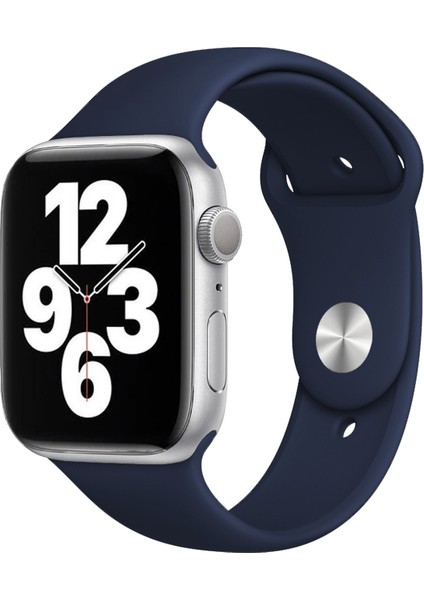 Apple Watch Series SE/10/9/8/7/6/5/4/3 46mm-45mm-44mm-42mm Uyumlu S/M Spor Silikon Kordon Lacivert