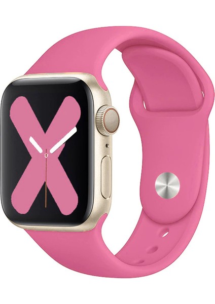 Apple Watch Series SE/11/10/9/8/7/6/5/4/3 42mm-41mm-40mm-38mm Uyumlu S/m Spor Silikon Kordon Fuşya