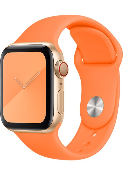 Apple Watch Series SE/10/9/8/7/6/5/4/3 46mm-45mm-44mm-42mm Uyumlu S/M Spor Silikon Kordon Neon Turuncu
