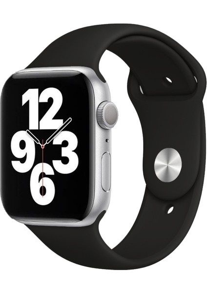 Apple Watch Series SE/10/9/8/7/6/5/4/3 46mm-45mm-44mm-42mm Uyumlu S/M Spor Silikon Kordon Siyah