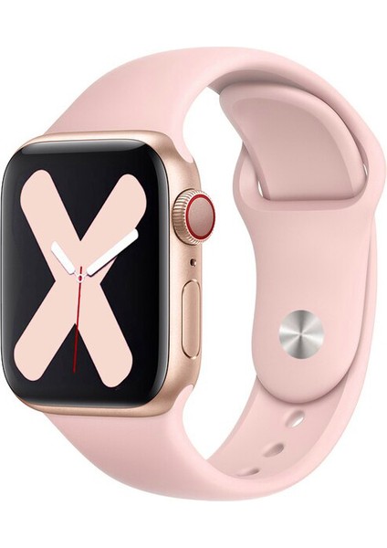 Apple Watch Series SE/10/9/8/7/6/5/4/3 46mm-45mm-44mm-42mm Uyumlu S/M Spor Silikon Kordon Pudra Pembesi