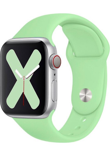 Apple Watch Series SE/10/9/8/7/6/5/4/3 46mm-45mm-44mm-42mm Uyumlu S/M Spor Silikon Kordon Fıstık Yeşili