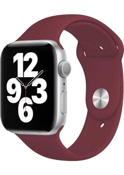 Apple Watch Series SE/10/9/8/7/6/5/4/3 46mm-45mm-44mm-42mm Uyumlu S/M Spor Silikon Kordon Mürdüm