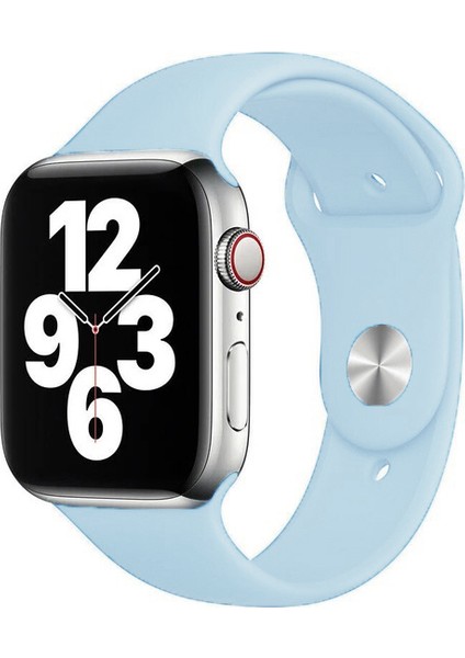 Apple Watch Series SE/10/9/8/7/6/5/4/3 46mm-45mm-44mm-42mm Uyumlu S/M Spor Silikon Kordon Buz Mavisi