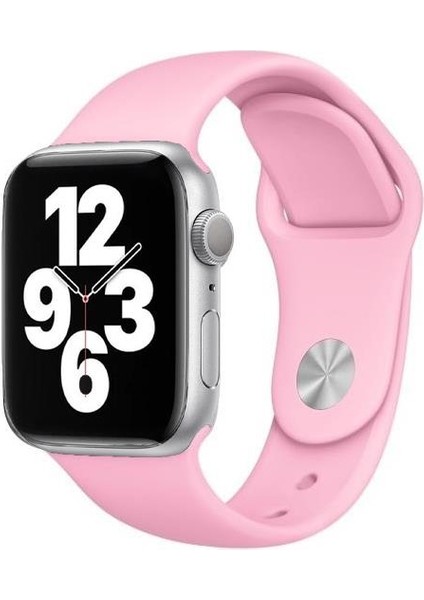 Apple Watch Series SE/11/10/9/8/7/6/5/4/3 42mm-41mm-40mm-38mm Uyumlu S/m Spor Silikon Kordon Pembe