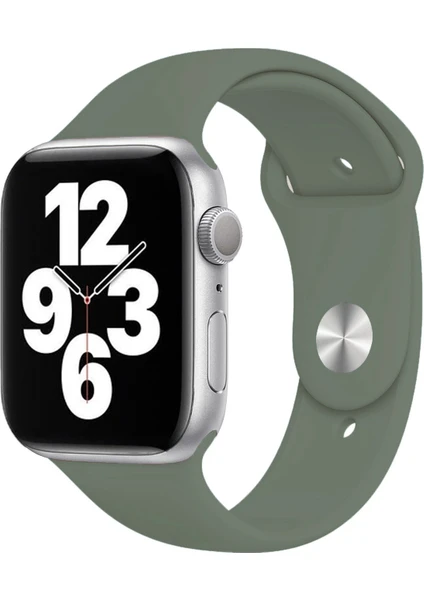 Apple Watch Series SE/10/9/8/7/6/5/4/3 46mm-45mm-44mm-42mm Uyumlu M/L Spor Silikon Kordon Zeytin Yeşili