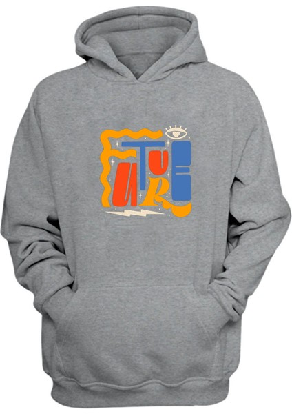 Unisex Fature, Mel Cerri Baskılı Gri Normal Kalıp Şardonlu Kalın Sweatshirt