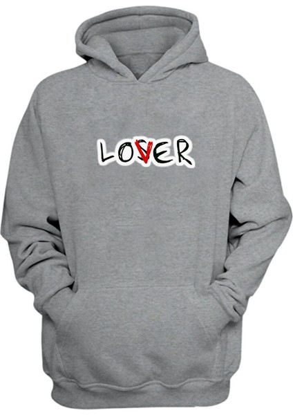 Unisex Lover Baskılı Gri Normal Kalıp Şardonlu Kalın Sweatshirt