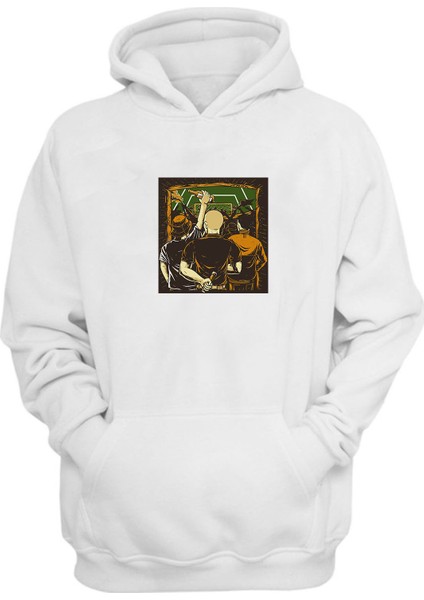 Unisex Hooligan Friends Baskılı Beyaz Normal Kalıp Şardonlu Kalın Sweatshirt