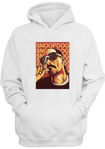 Unisex Snoop Dogg Duman Baskılı Beyaz Normal Kalıp Şardonlu Kalın Sweatshirt