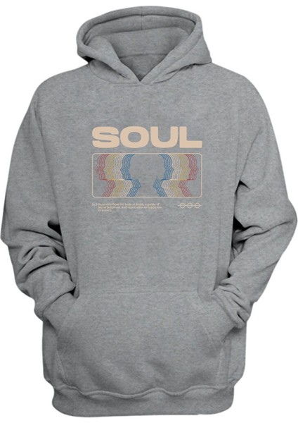 Unisex Soul, Ruh Baskılı Gri Normal Kalıp Şardonlu Kalın Sweatshirt