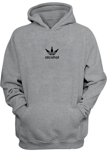 Unisex Alcohol Baskılı Gri Normal Kalıp Şardonlu Kalın Sweatshirt