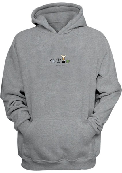Unisex But First Coffee Baskılı Gri Normal Kalıp Şardonlu Kalın Sweatshirt