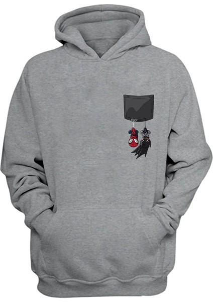 Unisex Spider And Bat Baskılı Gri Normal Kalıp Şardonlu Kalın Sweatshirt