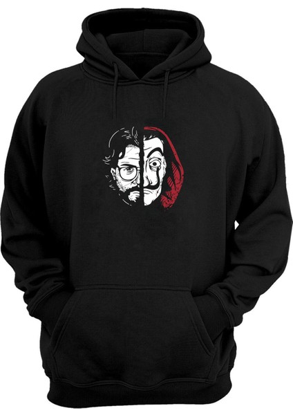 Unisex La Casa De Papel Profesör Baskılı Siyah Normal Kalıp Şardonlu Kalın Sweatshirt
