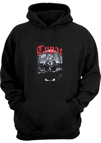 Unisex Tupac Factory Baskılı Siyah Normal Kalıp Şardonlu Kalın Sweatshirt