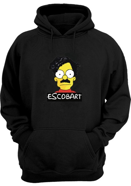 Unisex Escobart Baskılı Siyah Normal Kalıp Şardonlu Kalın Sweatshirt