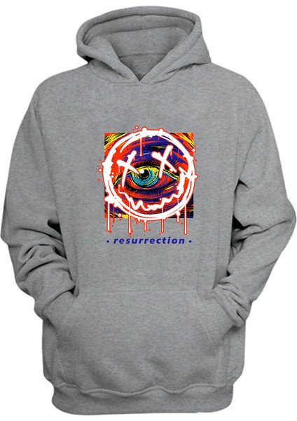 Unisex Colorful Eye Illustration Baskılı Gri Normal Kalıp Şardonlu Kalın Sweatshirt