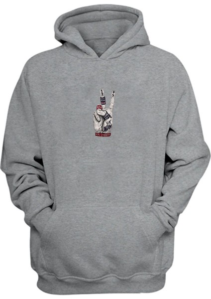Unisex Uk London 1975 Baskılı Gri Normal Kalıp Şardonlu Kalın Sweatshirt