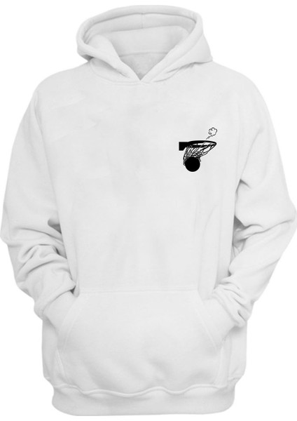 Unisex Basket, Swish Baskılı Beyaz Normal Kalıp Şardonlu Kalın Sweatshirt