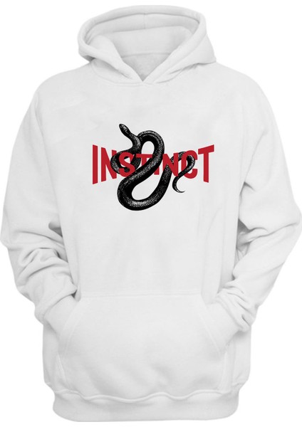 Unisex Instınct,snake Baskılı Beyaz Normal Kalıp Şardonlu Kalın Sweatshirt