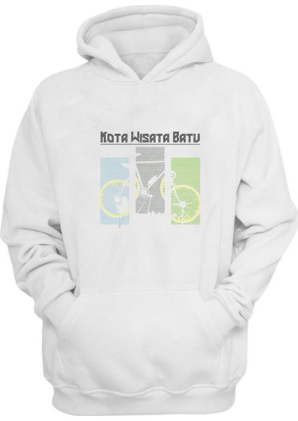 Unisex Kota Wısata Batu Baskılı Beyaz Normal Kalıp Şardonlu Kalın Sweatshirt