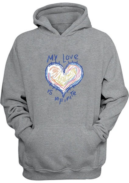 Unisex My Love Is In Fınıte Baskılı Gri Normal Kalıp Şardonlu Kalın Sweatshirt