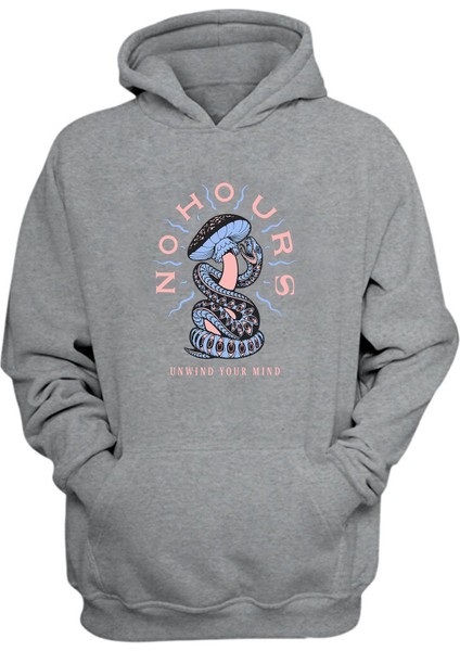 Unisex Nohours, Unwınd Your Mınd Baskılı Gri Normal Kalıp Şardonlu Kalın Sweatshirt
