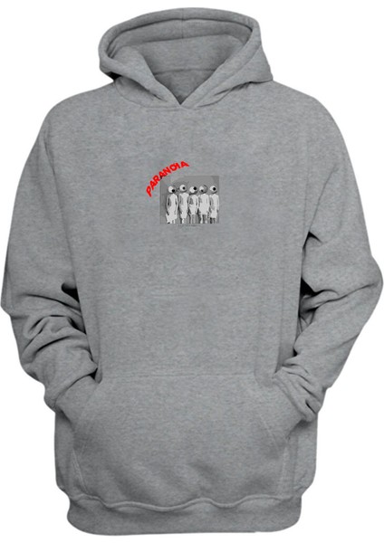 Unisex Paranoıa Gözler Baskılı Gri Normal Kalıp Şardonlu Kalın Sweatshirt