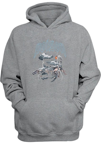 Unisex Poison Akrep Baskılı Gri Normal Kalıp Şardonlu Kalın Sweatshirt