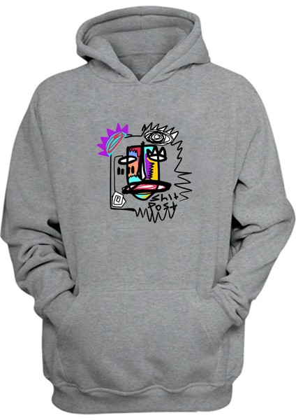Unisex Shit Post Baskılı Gri Normal Kalıp Şardonlu Kalın Sweatshirt