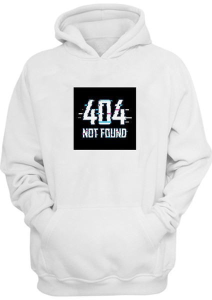 Unisex 404 Not Found Baskılı Beyaz Normal Kalıp Şardonlu Kalın Sweatshirt