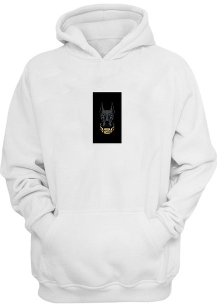 Unisex Doberman Tgds Baskılı Beyaz Normal Kalıp Şardonlu Kalın Sweatshirt