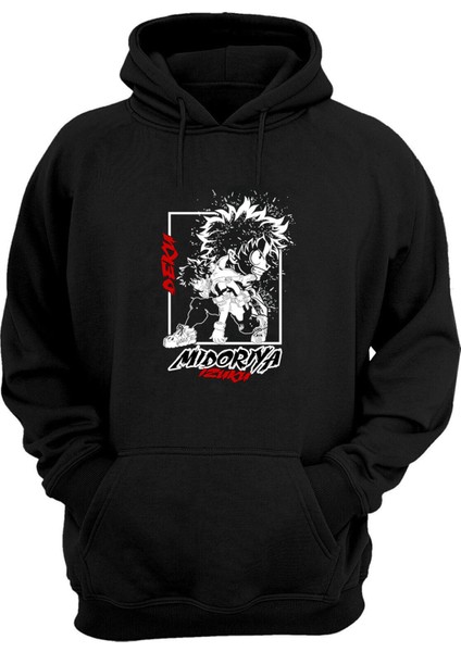 Unisex Deku, Mıdorıya Izuku Baskılı Siyah Normal Kalıp Şardonlu Kalın Sweatshirt