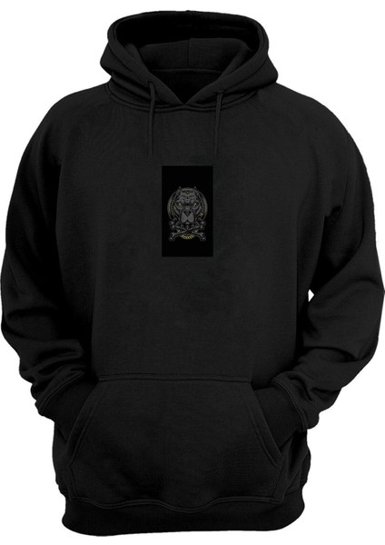 Unisex Altın Kolyeli Pitbull Baskılı Siyah Normal Kalıp Şardonlu Kalın Sweatshirt