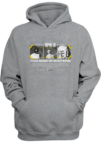 Unisex Bipolar Two Sıdes Of Emotıons Baskılı Gri Normal Kalıp Şardonlu Kalın Sweatshirt