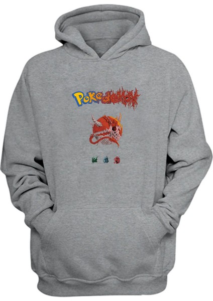 Unisex Pokedemon Baskılı Gri Normal Kalıp Şardonlu Kalın Sweatshirt