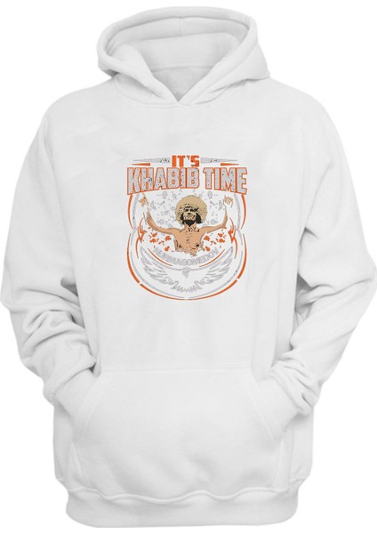 Unisex Khabib Time Nurmagomedov Baskılı Beyaz Normal Kalıp Şardonlu Kalın Sweatshirt