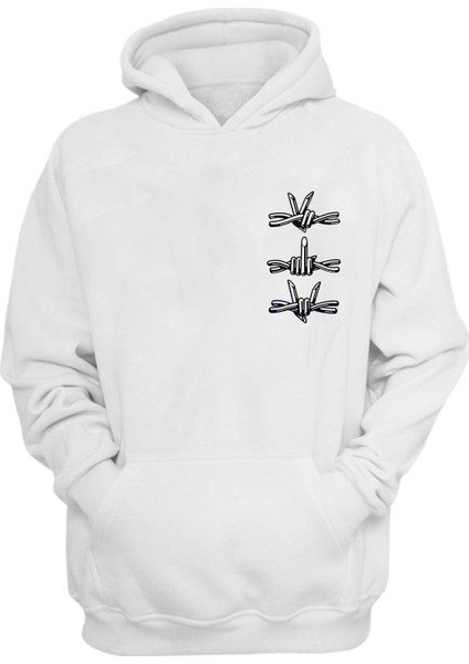 Unisex Dikenli Teller Baskılı Beyaz Normal Kalıp Şardonlu Kalın Sweatshirt