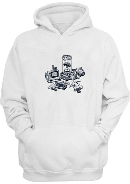 Unisex Laboratuvar Deney Baskılı Beyaz Normal Kalıp Şardonlu Kalın Sweatshirt