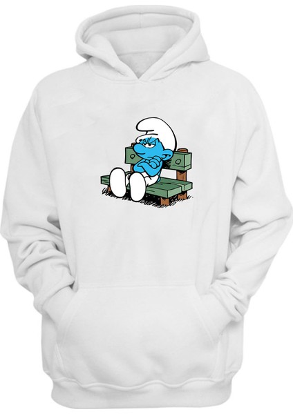 Unisex Somurtkan Şirin Baskılı Beyaz Normal Kalıp Şardonlu Kalın Sweatshirt